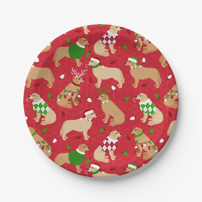 Christmas Golden Retriever Paper Plates (Front)