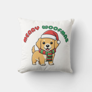Christmas Golden Retriever Pillow: Merry Woofmas Throw Pillow