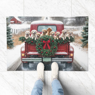 Christmas Golden Retriever Puppies Doormat