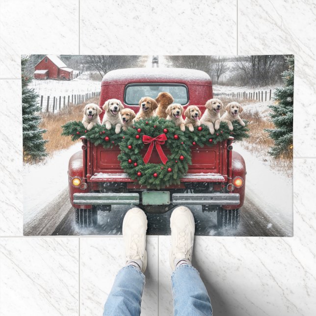 Christmas Golden Retriever Puppies Doormat (Indoor)