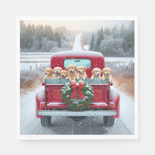 Christmas Golden Retriever Puppies Napkins