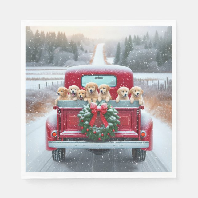 Christmas Golden Retriever Puppies Napkins (Front)
