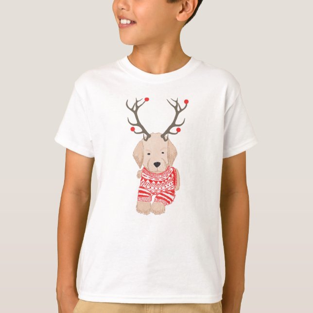 Christmas Golden Retriever Puppy Antlers Sweater (Front)