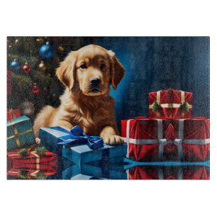 CHRISTMAS GOLDEN RETRIEVER PUPPY CUTTING BOARD