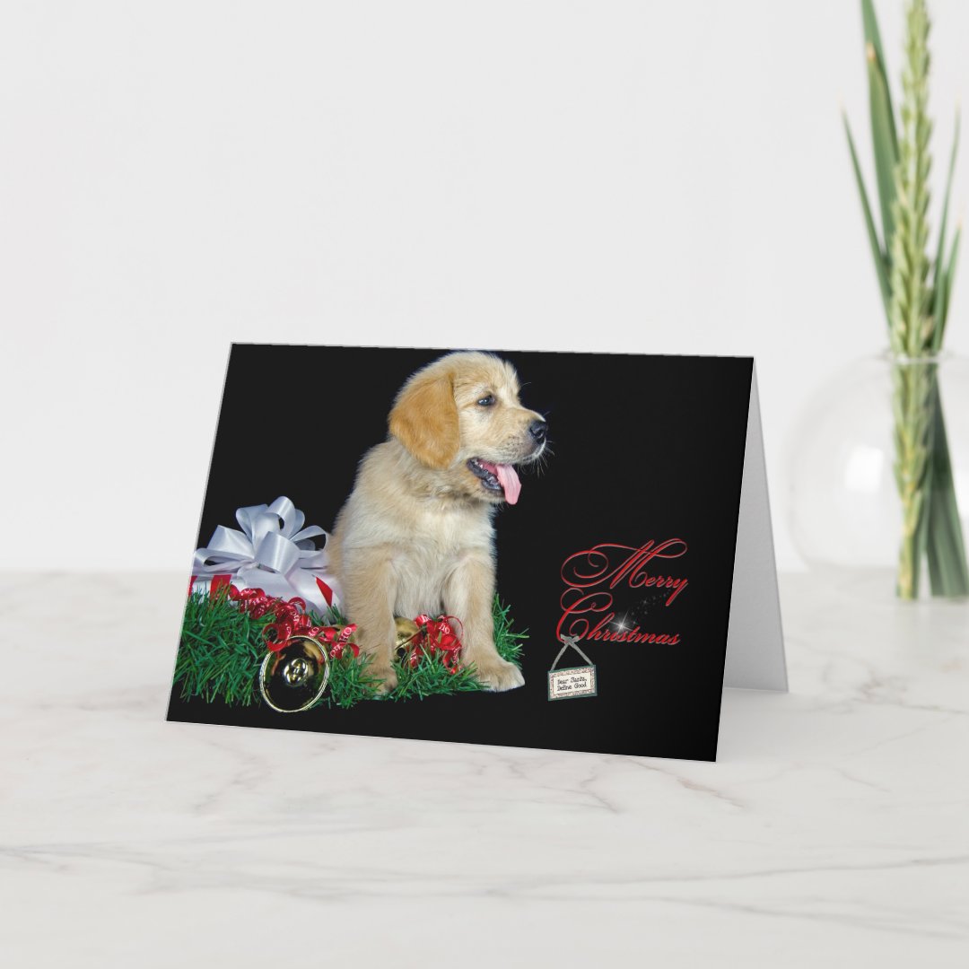 Christmas Golden Retriever Puppy Holiday Card | Zazzle