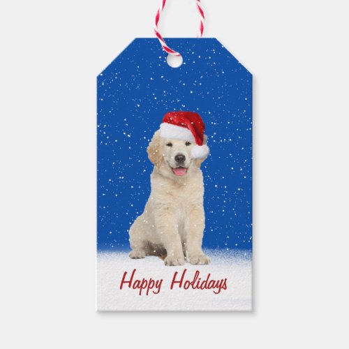 Christmas Golden Retriever Puppy In Snowflakes Gift Tags
