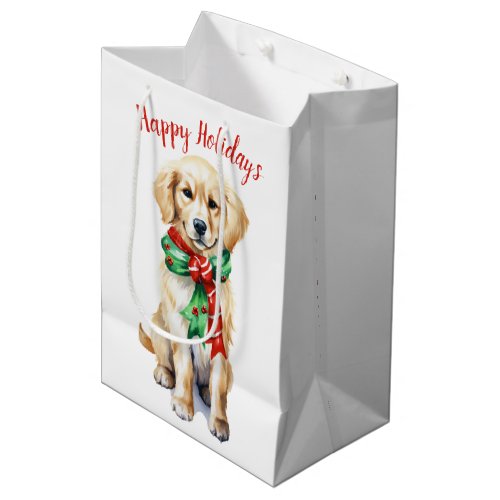 Christmas Golden Retriever Puppy Medium Gift Bag