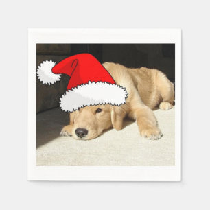 Christmas Golden Retriever Puppy Paper Napkins