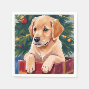 Christmas Golden Retriever Puppy Present Holiday Napkins