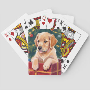 Christmas Golden Retriever Puppy Present Poker Cards