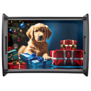 CHRISTMAS GOLDEN RETRIEVER PUPPY SERVING TRAY