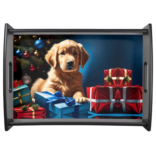 CHRISTMAS GOLDEN RETRIEVER PUPPY SERVING TRAY (Front)