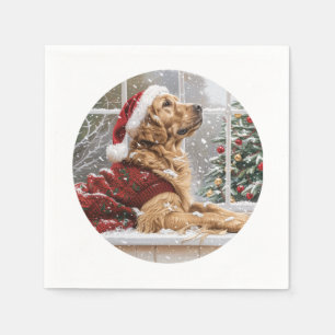 Christmas Golden Retriever Santa Dog Napkins