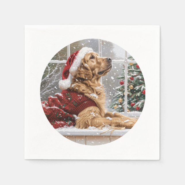 Christmas Golden Retriever Santa Dog Napkins (Front)
