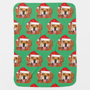 Christmas Golden Retriever Santa Hat Baby Blanket