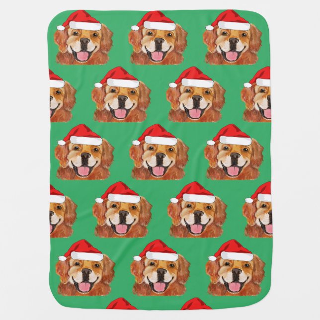 Christmas Golden Retriever Santa Hat Baby Blanket (Front)