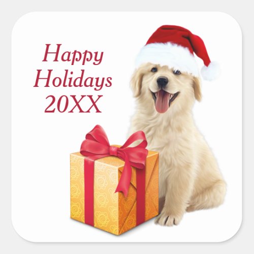 Christmas Golden Retriever Square Sticker