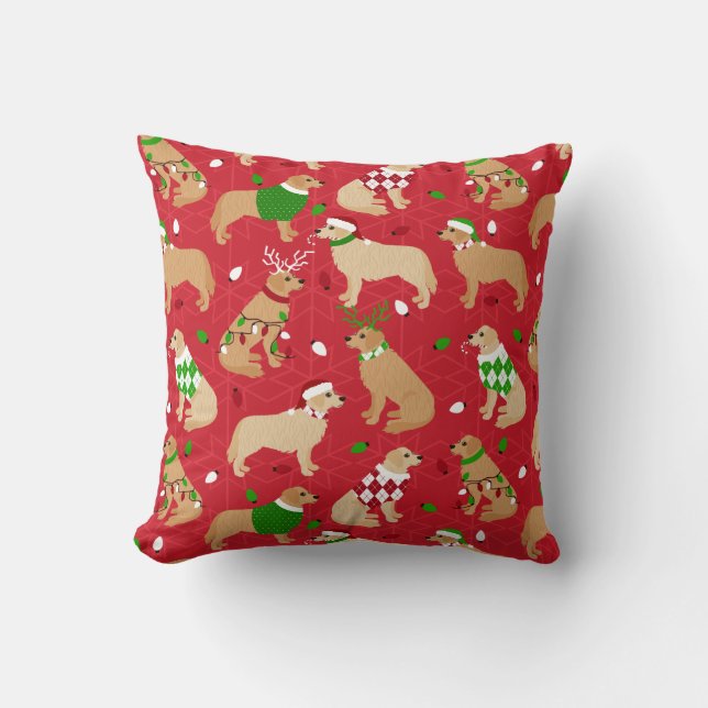Christmas Golden Retriever Throw Pillow (Front)
