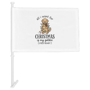 Christmas Golden Retriever Wish List Design Car Flag