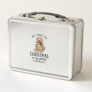 Christmas Golden Retriever Wish List Design Metal Lunch Box