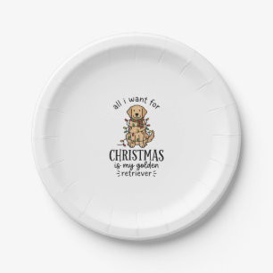 Christmas Golden Retriever Wish List Design Paper Plates