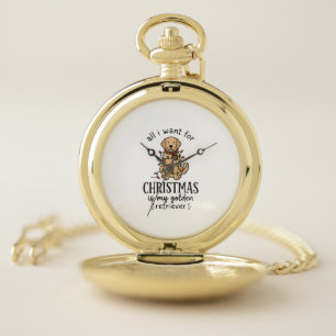 Christmas Golden Retriever Wish List Design Pocket Watch