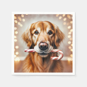 Christmas Golden Retriever With a Candy Cane Napkins