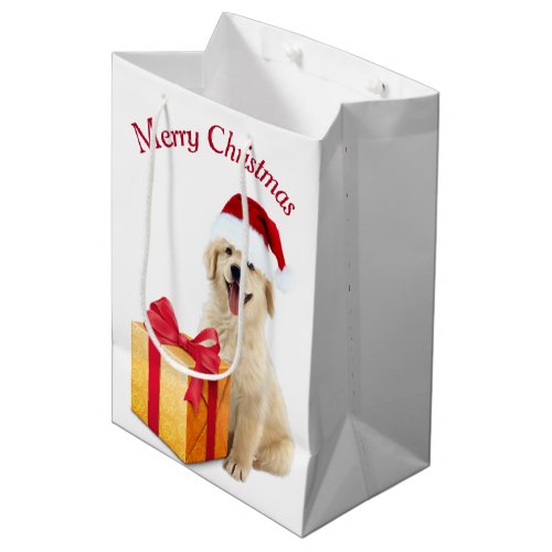 Christmas Golden Retriever with Gift Medium Gift Bag