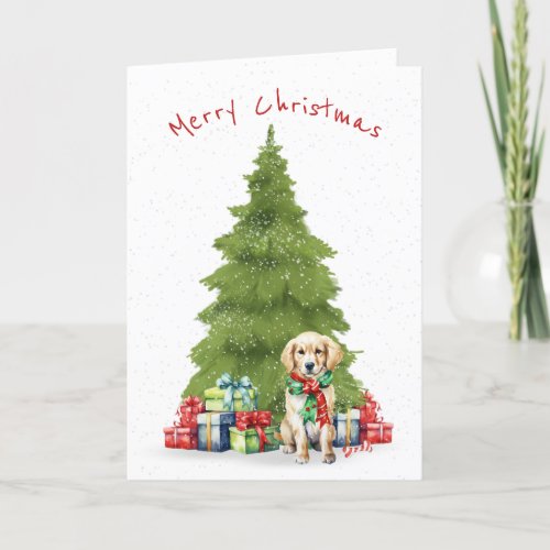 Christmas Golden Retriever With Gifts Holiday Card