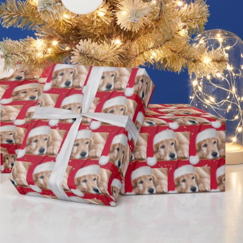Christmas Golden Retriever With Hat Wrapping Paper