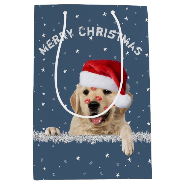 Christmas Golden Retriever With Lipstick Kisses  M Medium Gift Bag (Front)