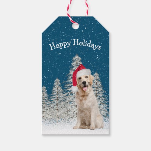 Christmas Golden Retriever with Snowflakes Gift Tags