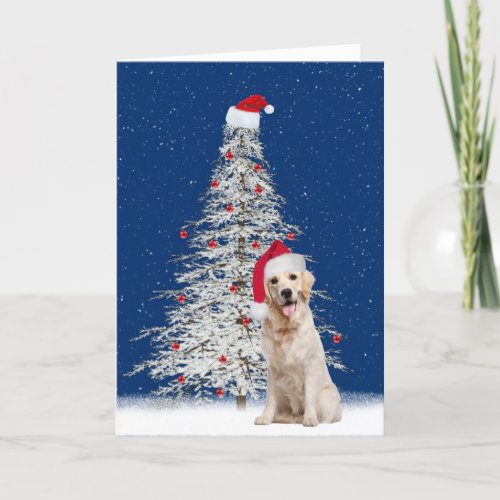 Christmas Golden Retriever with White Tree  Holiday Card