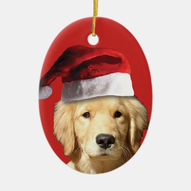 Christmas Golden Retriver Ceramic Ornament (Front)