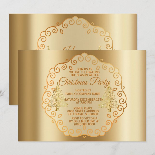 Christmas Golden Shiny Holidays Invitation (Front/Back)