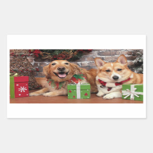Christmas - Golden Sidney - Corgi Cal Rectangular Sticker