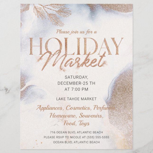 Christmas Golden Snow Holiday Market Invitation (Front)