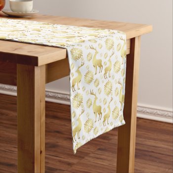 Christmas Golden Snowflakes And Reindeers Long Table Runner by ChristmaSpirit at Zazzle