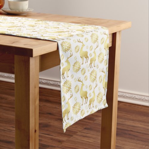 Christmas Golden Snowflakes and Reindeers Long Table Runner