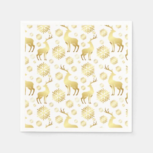 Christmas Golden Snowflakes and Reindeers Napkins