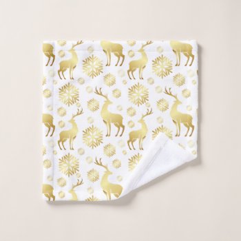 Christmas Golden Snowflakes And Reindeers Wash Cloth by ChristmaSpirit at Zazzle