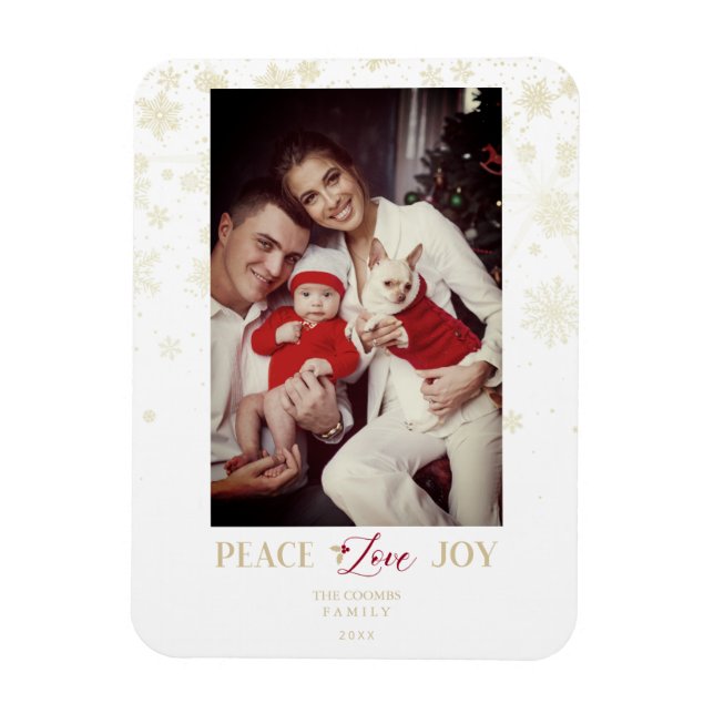 Christmas Golden Snowflakes & Holly Custom Photo Magnet (Vertical)