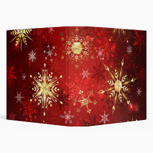 Christmas Golden Snowflakes on Red Background 3 Ring Binder