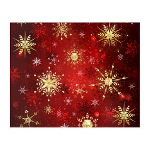 Christmas Golden Snowflakes on Red Background Acrylic Print