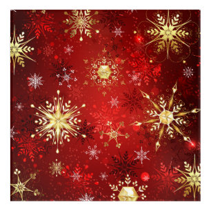 Christmas Golden Snowflakes on Red Background Acrylic Print