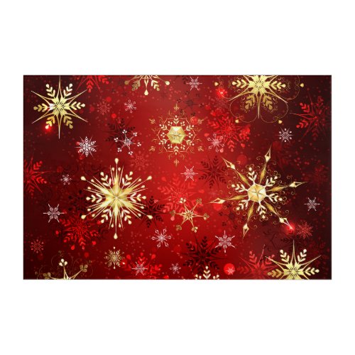 Christmas Golden Snowflakes on Red Background Acrylic Print