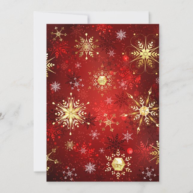 Christmas Golden Snowflakes on Red Background Announcement (Front)