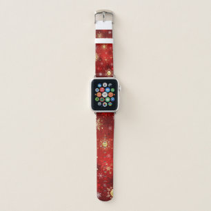Christmas Golden Snowflakes on Red Background Apple Watch Band