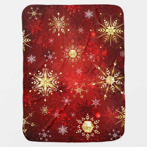 Christmas Golden Snowflakes on Red Background Baby Blanket