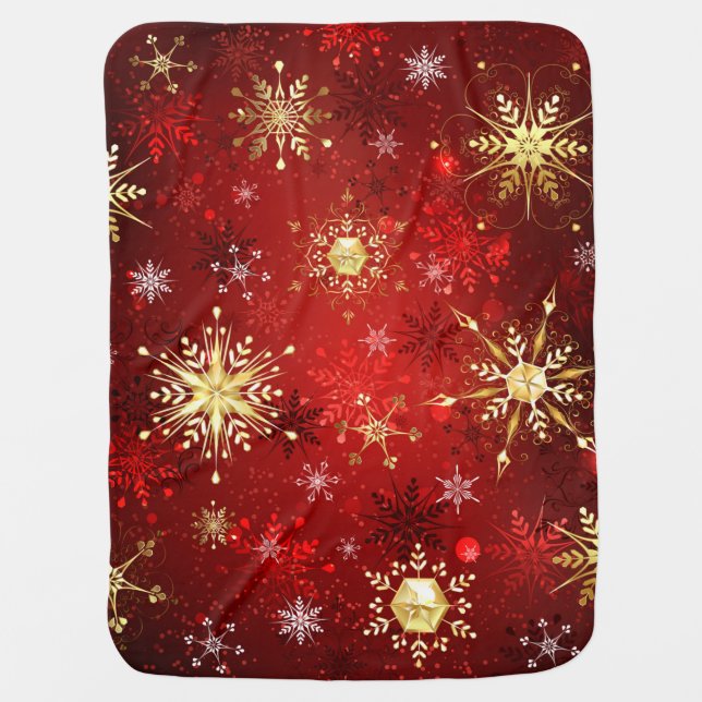 Christmas Golden Snowflakes on Red Background Baby Blanket (Front)